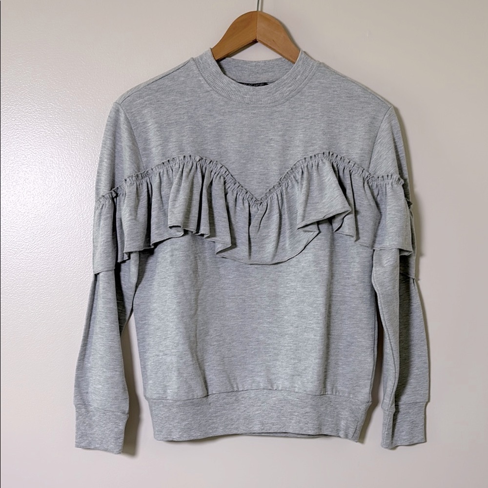 New Topshop Sweatshirt Ruffle Front Long Sleeve‎ Crewneck Size 6 - Picture 2 of 11